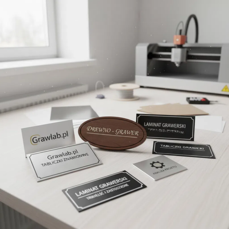 Tabliczki znamionowe na zamówienie Poznań GRAWLAB aluminium laminat drewno